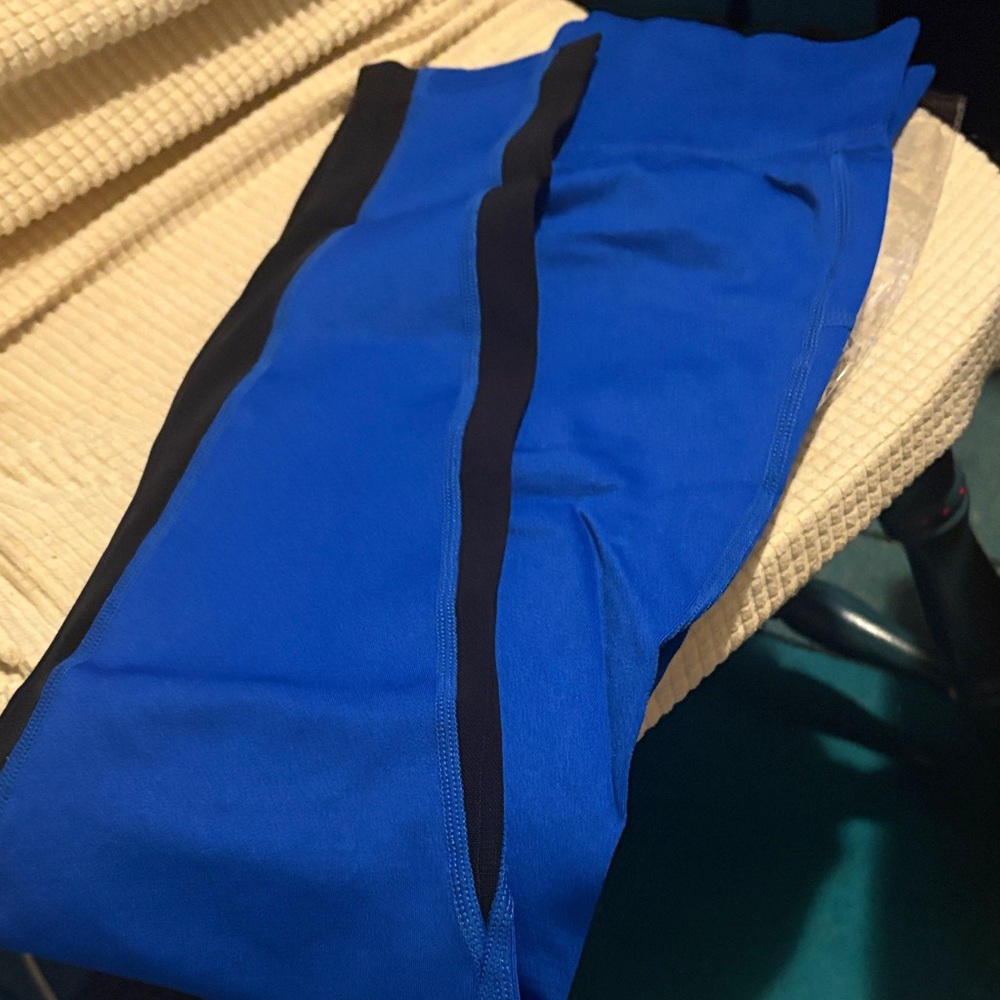 Blue & Black Stripe Leggings - Women's High-Rise Active Leggings